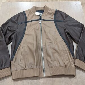 Mens JUST DON "Dealers" Two Tone Leather Bomber Jacket Brown XL